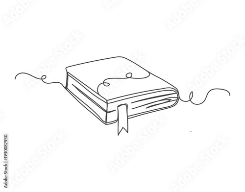 Book continuous one line art isolated.