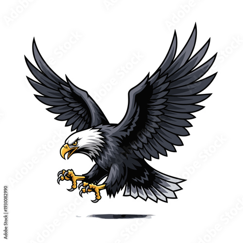 Powerful bald eagle mascot illustration with spread wings and sharp talons