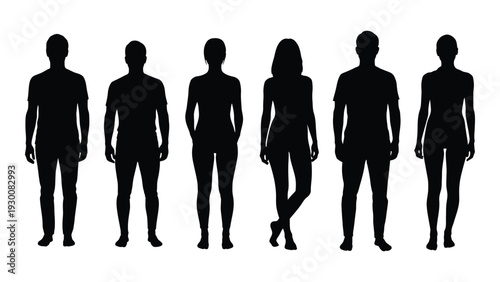 A group of people standing in a line isolated on white background, Vector