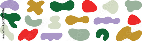 Abstract Shape Montage: A vibrant assortment of organic shapes in varied colors dance together, presenting a dynamic composition that sparks creativity and intrigue.