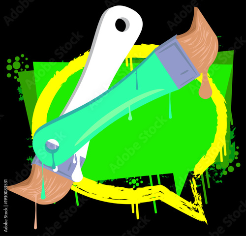 Brush graffiti with speech bubble. Abstract modern Messaging sign street art decoration, performed in urban painting style.