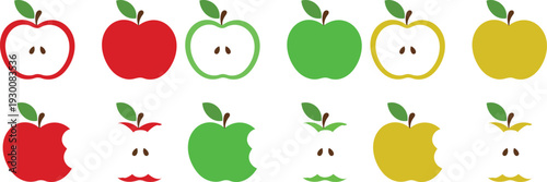 Vibrant Apple Collection: A delightful assortment of colorful apples, halved and whole, ready to tantalize the senses and showcase nature's bounty.