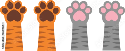 Fototapeta samoprzylepna Feline Paw Prints: A playful display of adorable feline paw prints, showcasing a range of colors and patterns, perfectly captures the whimsical charm and subtle elegance of these beloved animals.