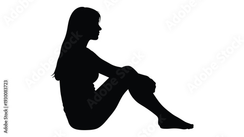 A woman sits in a relaxed position with her legs bent isolated on white background, Vector
