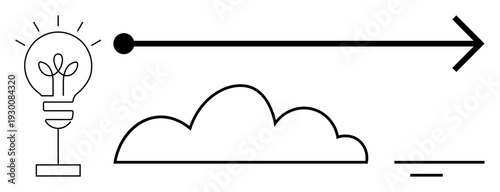 Growth concept. Growth with a lightbulb ideas, a cloud for innovation, and an arrow direction and progress. Growth include business, strategy, innovation, and technology