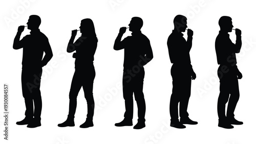 A group of people standing in a line looking at something isolated on white background, Vector