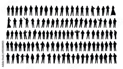 A large group of people standing in rows on a white background isolated on white background, Vector