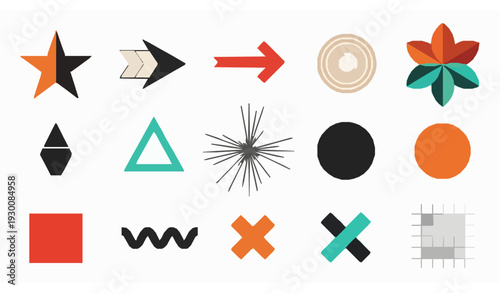 Abstract geometric Bauhaus Memphis graphic design elements vector set