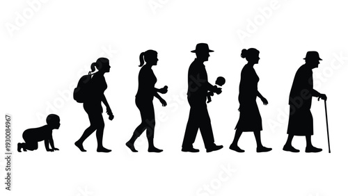 Human evolution from baby to old man isolated on white background, Vector
