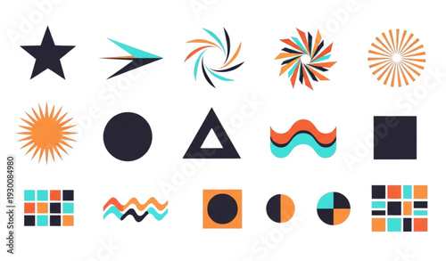 Brutal modern Bauhaus Memphis abstract primitive logo shapes