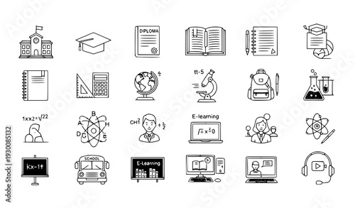 Education and school modern thin line editable vector icon set