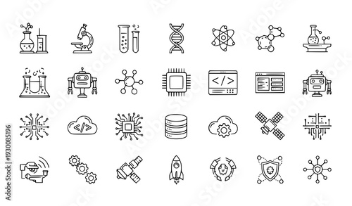 STEM science and technology editable thin line vector icons