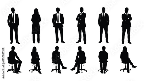 A group of business people in various poses isolated on white background, Vector
