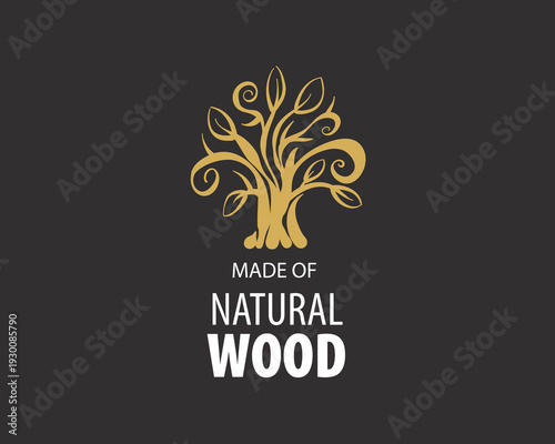 An unusual vector hand-drawn logo for the production of wood products
