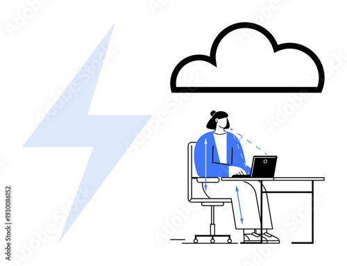 Cloud computing concept. Cloud computing enables seamless remote work and data accessibility. Cloud computing illustrated with a worker accessing digital resources online. For tech, SaaS, remote