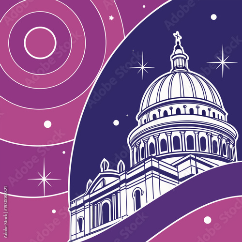 vector illustration of the capitol building in night