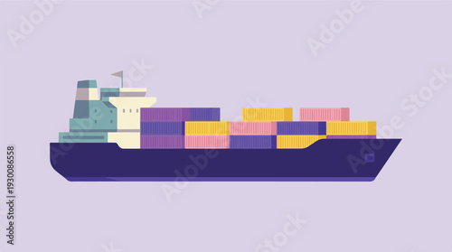 Modern illustration of a cargo container ship for global logistics and trade