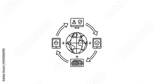 Global network of interconnected computers and devices illustration.