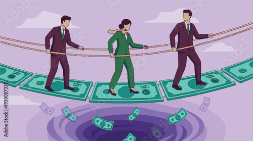 Global credit risk and financial instability concept with business people