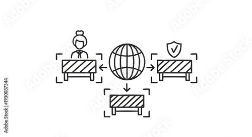 Global Network Security and Access Control Illustration.