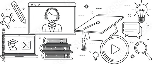 Online education and e learning platform with virtual classes and digital resources available for students and teachers everywhere