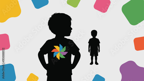 Boy silhouettes colorful symbol growth concept