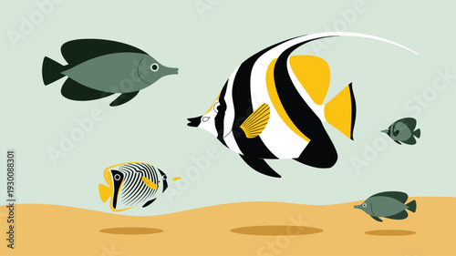 Cartoon tropical fish ocean seabed