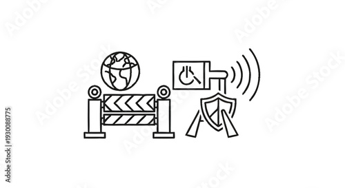 Global Security Barrier and Surveillance System Icon.