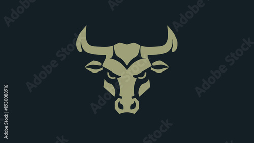 Golden Bull Head Emblem on Dark Background.