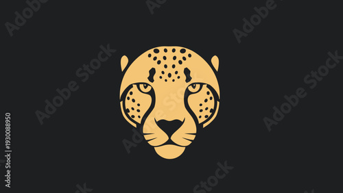 Golden Cheetah Face Logo Design Minimalist Style.