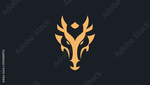 Golden Dragon Head Emblem on Dark Background.
