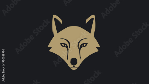 Golden Fox Head Emblem on Dark Background Minimalist Design.