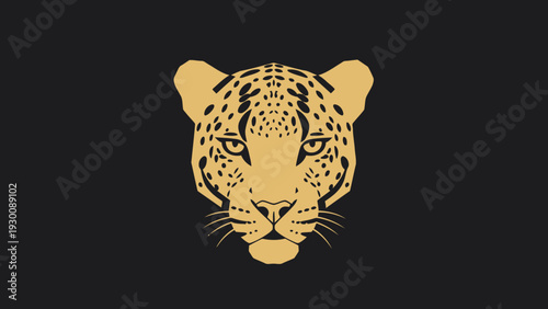 Golden Leopard Head Emblem on Black Background.
