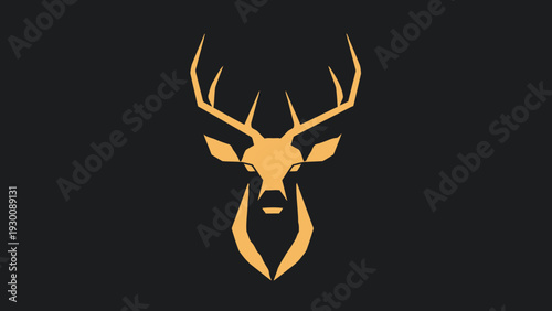 Golden Stag Head Geometric Logo Design.