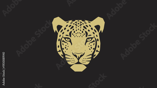 Golden Leopard Head Emblem on Dark Background.