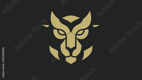 Golden stylized lion head logo on black background.