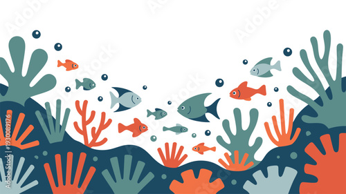 Colorful marine fish coral reef background