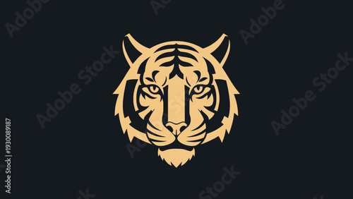 Golden Tiger Head Emblem on Dark Background.