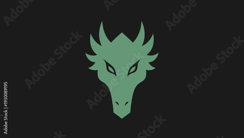 Green Dragon Head Emblem Minimalist Graphic Design.