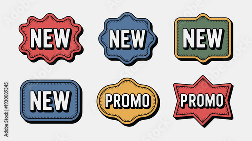 Comic style new promo sticker labels
