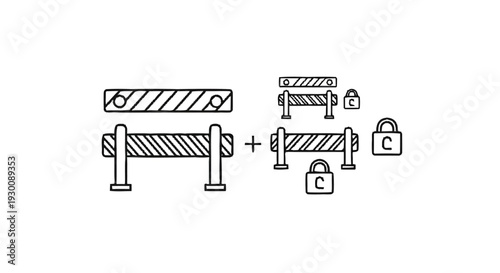 Hand Drawn Illustration of Construction Barriers and Padlocks.