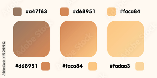 Gradient collection, shiny rainbow hologram. Holographic foil texture, beige, yellow, brown gradation. Catalog of samples palettes in RGB HEX. Vector set for frame, border, other design.