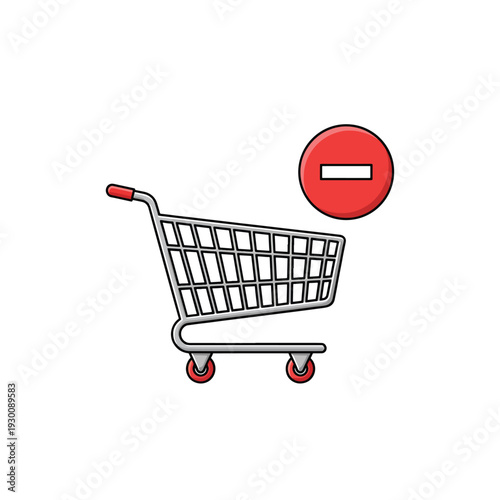 Vector illustration of a shopping cart with a negative sign indicating removal or cancellation of a purchase or transaction