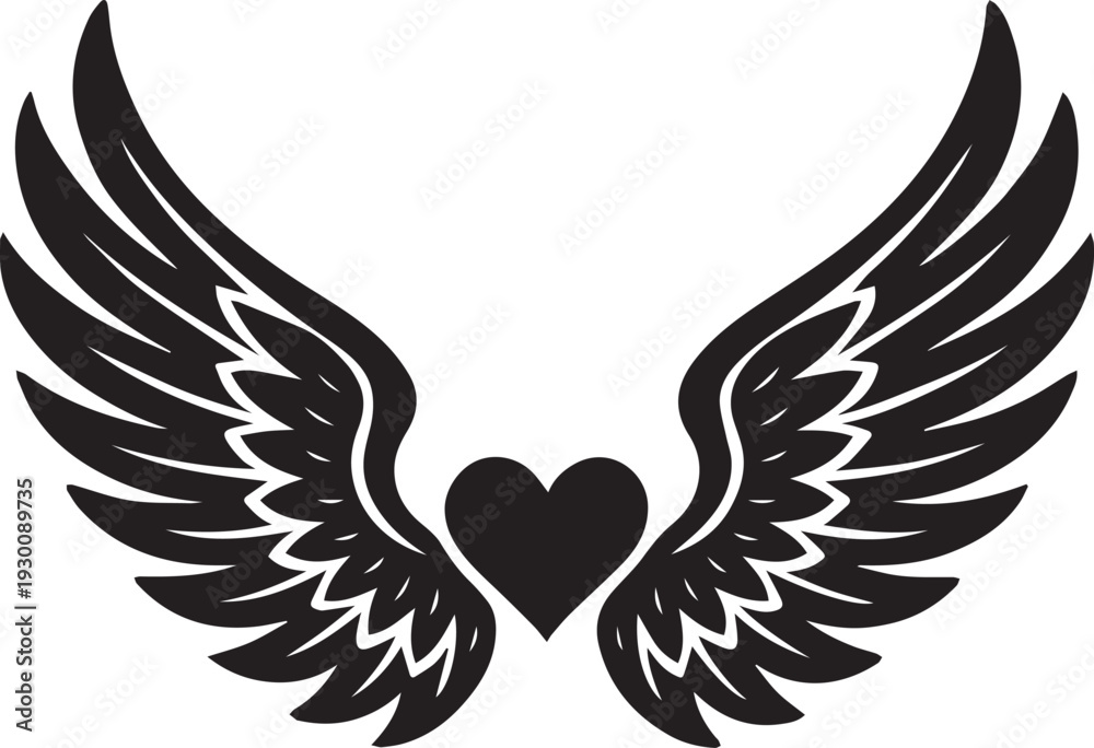 Obraz premium Heart with Wings Silhouette Icon