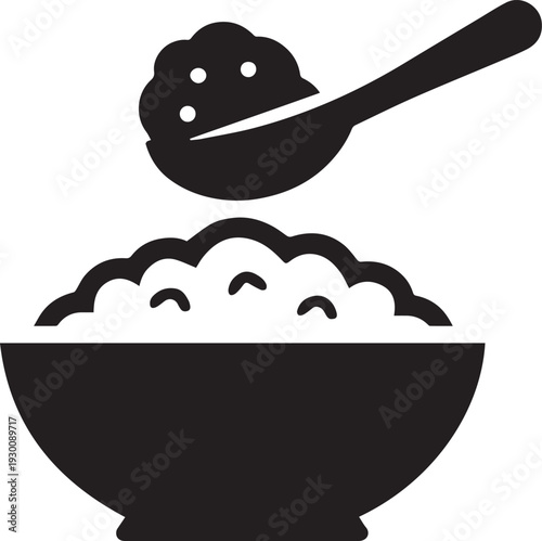 Bowl of Food with Spoon Silhouette Icon
