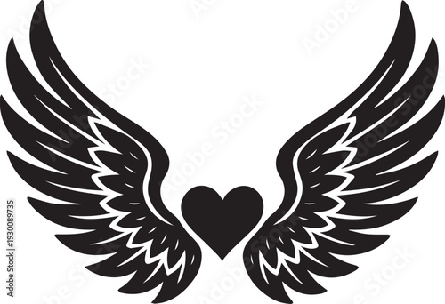 Heart with Wings Silhouette Icon
