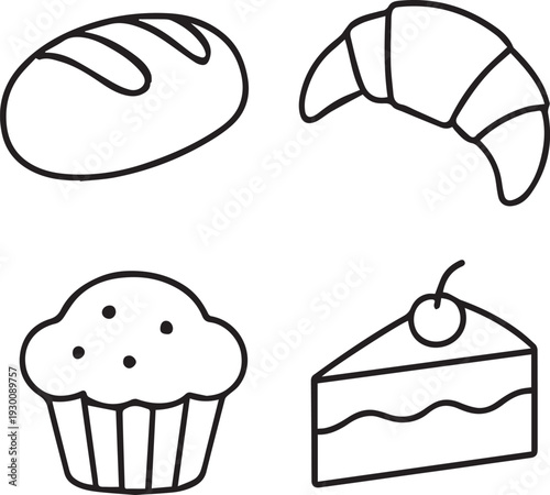 Bakery and Pastry Line Art Icons