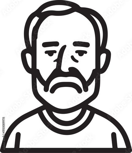 Hand Drawn Old Man Black and White Avatar Illustration in Minimal Line Art Style Design