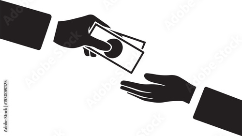 Black silhouette of two hands exchanging money exchange