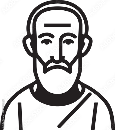 Hand Drawn Old Man Black and White Avatar Illustration in Minimal Line Art Style Design